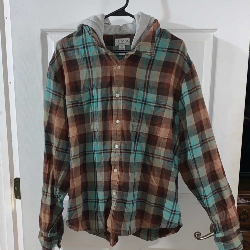 Arizona Jean Company Men's Plaid Shirt - Brown and Teal